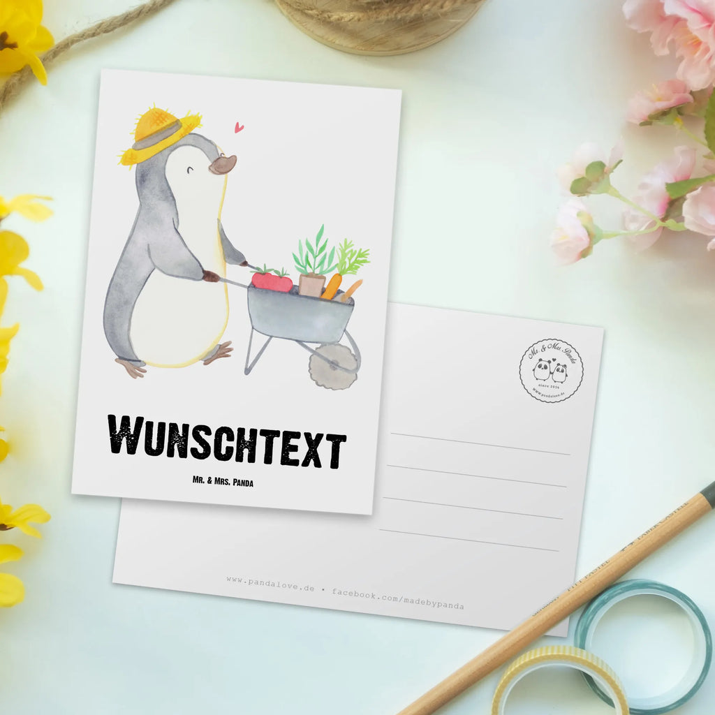 Personalised postcard penguin gardening Gift, sport, hobby, giving, thank you, award, profit, athlete, Gardening, gardening, urban gardening, garden maintenance