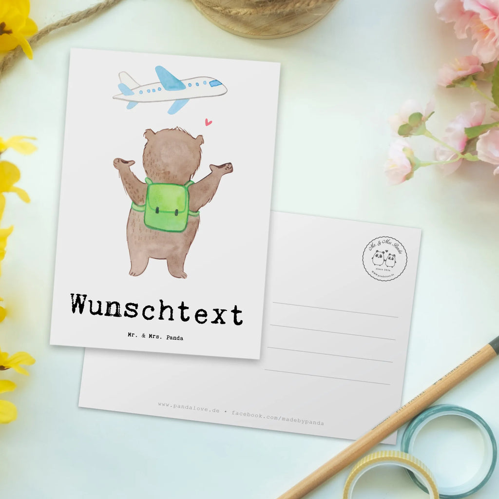 Personalisierte Postkarte Bär Reisen Ansichtskarte mit Wunschtext, Einladung mit Wunschtext, Geschenkkarte mit Wunschtext, Karte mit Namen, Karte mit Wunschtext, Postkarte mit Namen, Grußkarte mit Wunschtext, Einladung mit Namen, Grußkarte mit Namen, Postkarte bedrucken, Geschenkkarte mit Namen, Postkarte mit Wunschtext, Ansichtskarte mit Namen, Postkarte personalisierbar, Geschenk, Sport, Sportart, Hobby, Schenken, Danke, Dankeschön, Auszeichnung, Gewinn, Sportler, Schüleraustausch, Reisen, Reiseveranstalter, Auslandsjahr, Urlaube, Reisegruppe, Reisebüro, Weltreise, Austauschjahr, Urlaub