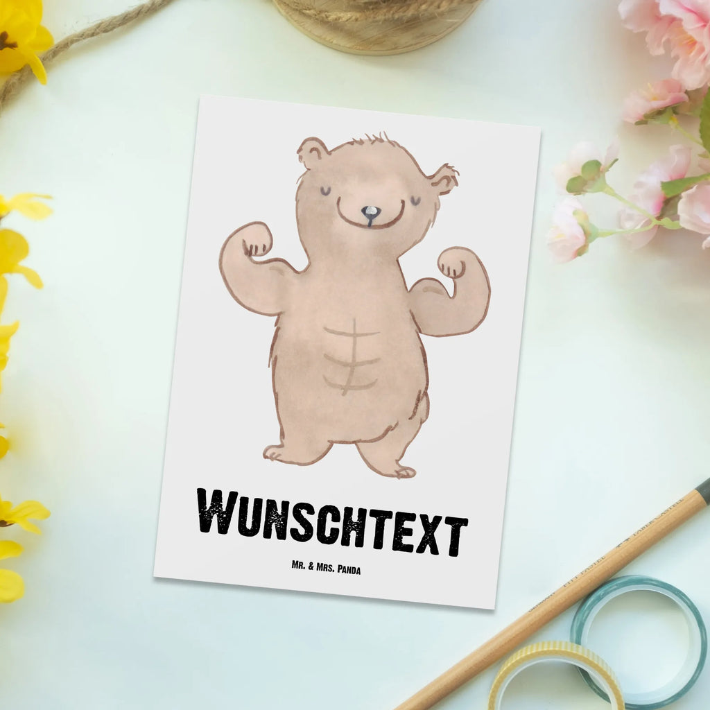 Personalised postcard bear body building Gift, sport, hobby, giving, thank you, award, profit, athlete, muscle mass, sports, competitive sports, body shaping, Bodybuilding