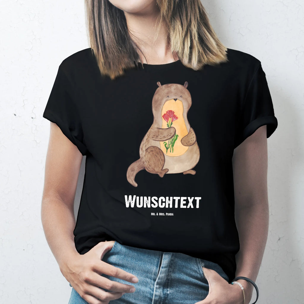 Rozmiar L Personalizowana koszulka wydra bukiet kwiatów T-Shirt mit Aufruck, Wunschtext, T-Shirt mit Namen, Bedrucken, T-Shirt Personalisiert, Fischotter, Seeotter, Otter, Otter Seeotter See Otter