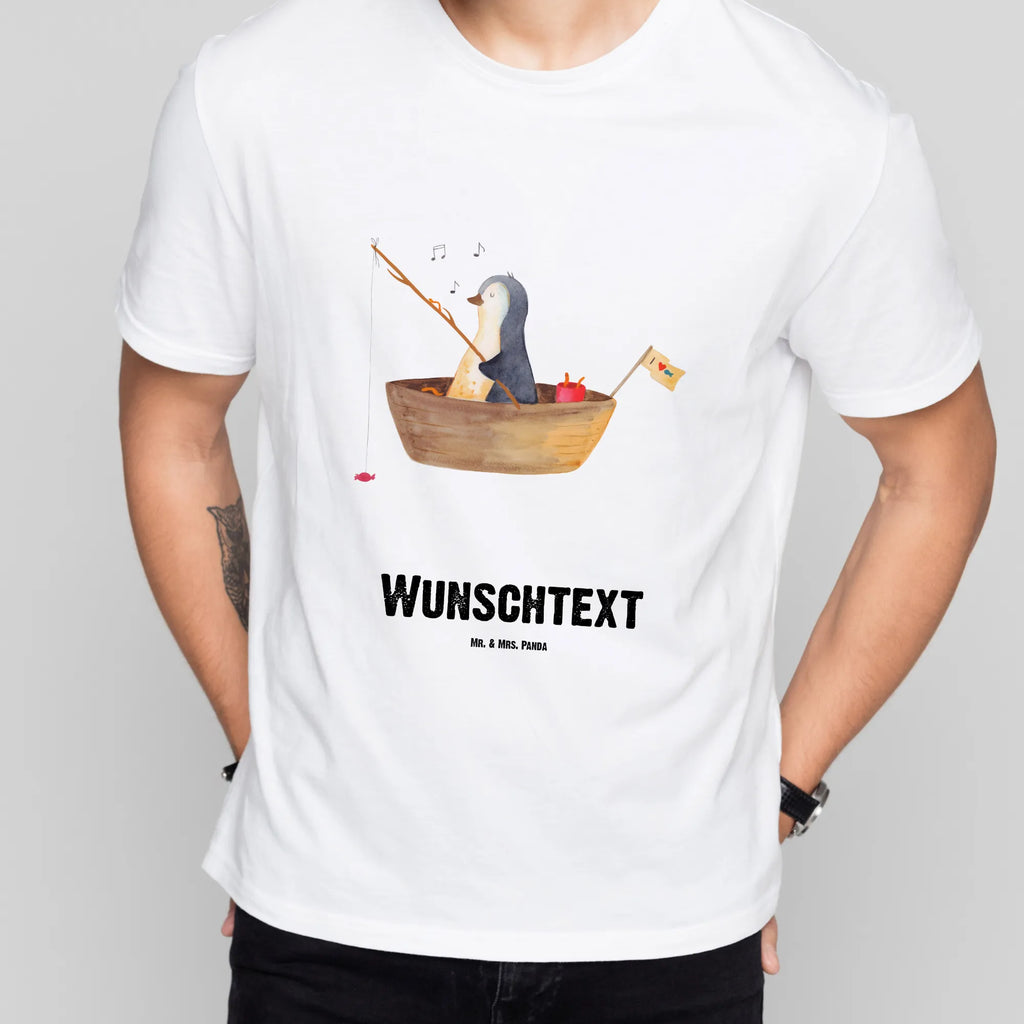 Personalised T-Shirt Penguin fishing boat T-Shirt mit Aufruck, T-Shirt mit Namen, T-Shirt Personalisiert, Bedrucken, Wunschtext, Pinguin, Angeln, Genießen, Pinguine, Angelboot, Boot, Lebenslust, Neuanfang, Motivation, Geschenkidee Liebeskummer, Trennung, Leben, Neustart, Scheidung