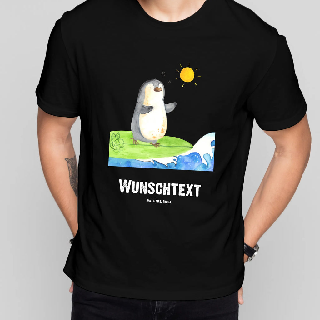 Personalisiertes T-Shirt Pinguin Surfer T-Shirt Personalisiert, Wunschtext, Bedrucken, T-Shirt mit Aufruck, Männer, Frauen, T-Shirt mit Namen, Pinguin, Pinguine, Urlaub, Wellen, Surfer, Portugal, Hawaii, Wellen reiten, surfen