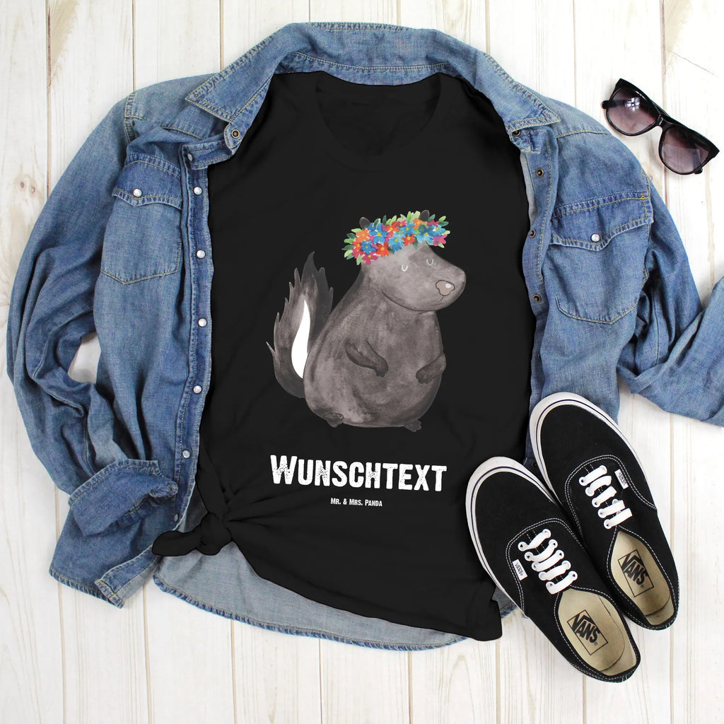 Personalisiertes T-Shirt Stinktier Blumenmaedchen Wunschtext, T-Shirt mit Namen, Bedrucken, T-Shirt Personalisiert, T-Shirt mit Aufruck, Stinktier, Skunk, Namaste, Wildtier, Raubtier, Yoga, Stinki, Stinker
