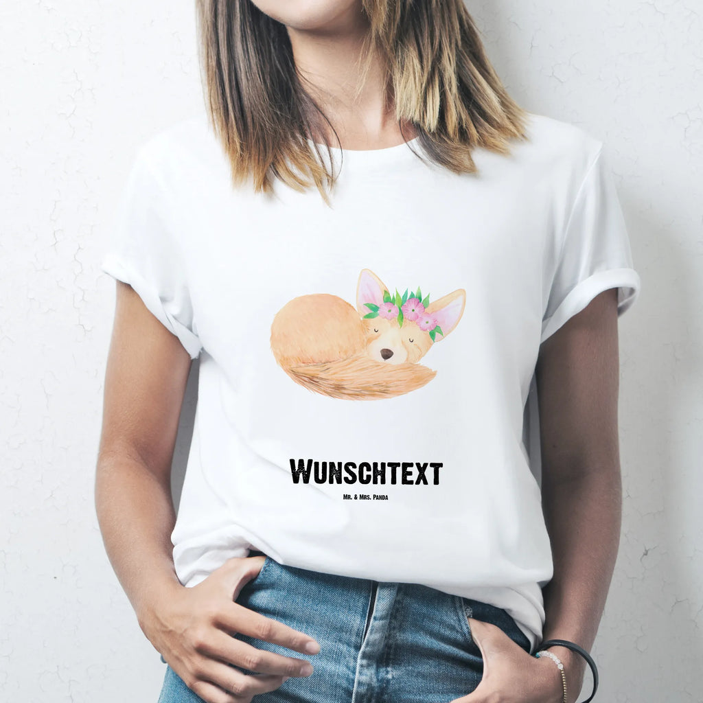 Personalised T-Shirt desert fox Flower Bedrucken, Männer, T-Shirt mit Aufruck, Wunschtext, T-Shirt mit Namen, T-Shirt Personalisiert, Frauen, Wildtiere, Afrika, Blumen, Wüste, Glücklich, Blumenkranz, Wüstenfuchs