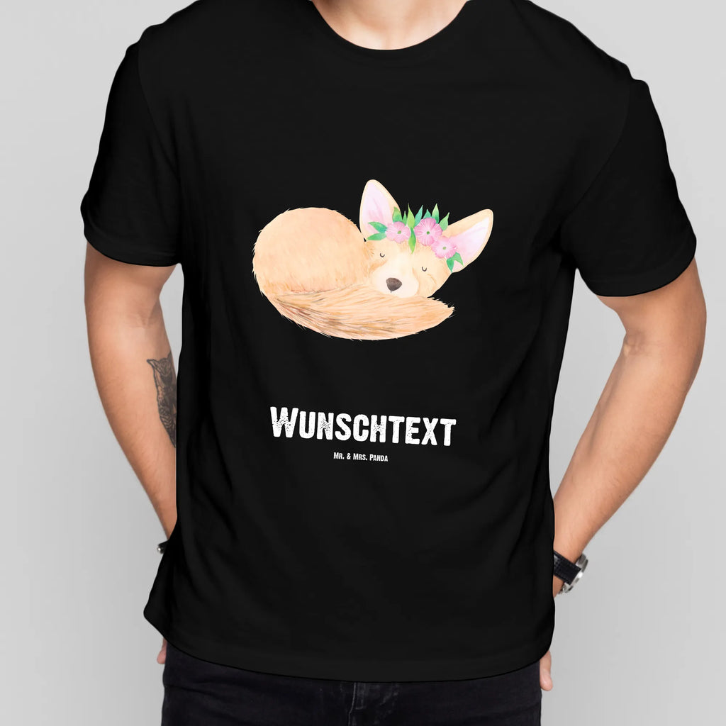 Personalised T-Shirt desert fox Flower Bedrucken, Männer, T-Shirt mit Aufruck, Wunschtext, T-Shirt mit Namen, T-Shirt Personalisiert, Frauen, Wildtiere, Afrika, Blumen, Wüste, Glücklich, Blumenkranz, Wüstenfuchs
