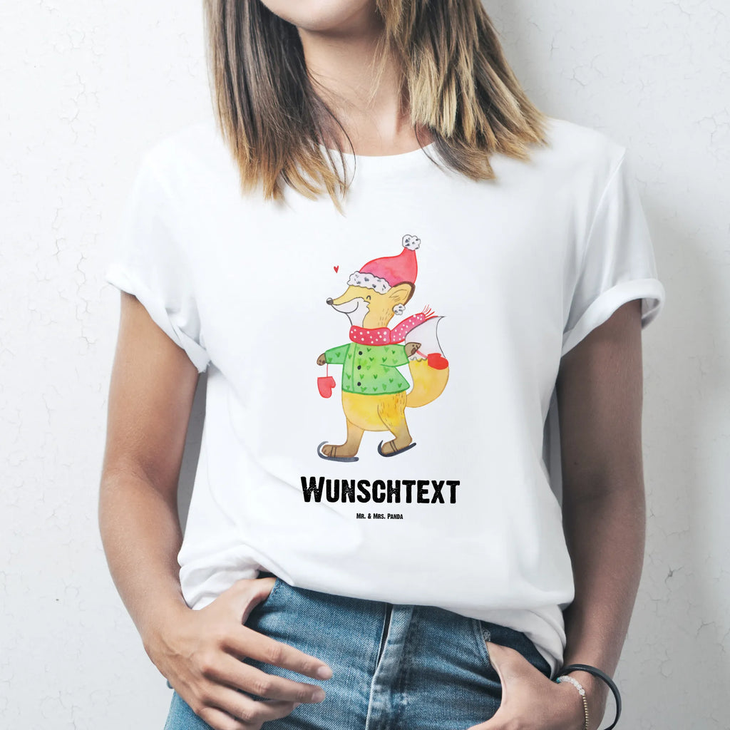 Personalisiertes T-Shirt Fuchs  Schlittschuhe Bedrucken, T-Shirt mit Aufruck, T-Shirt Personalisiert, Wunschtext, T-Shirt mit Namen, Nikolaus, Weihnachtsdeko, Winter, Heiligabend, Advent, Wintermotiv, Weihnachten, Weihnachtsmann, Weihnachtsbaum, Weihnachtszeit, Weihnachtstage, Tannenbaum