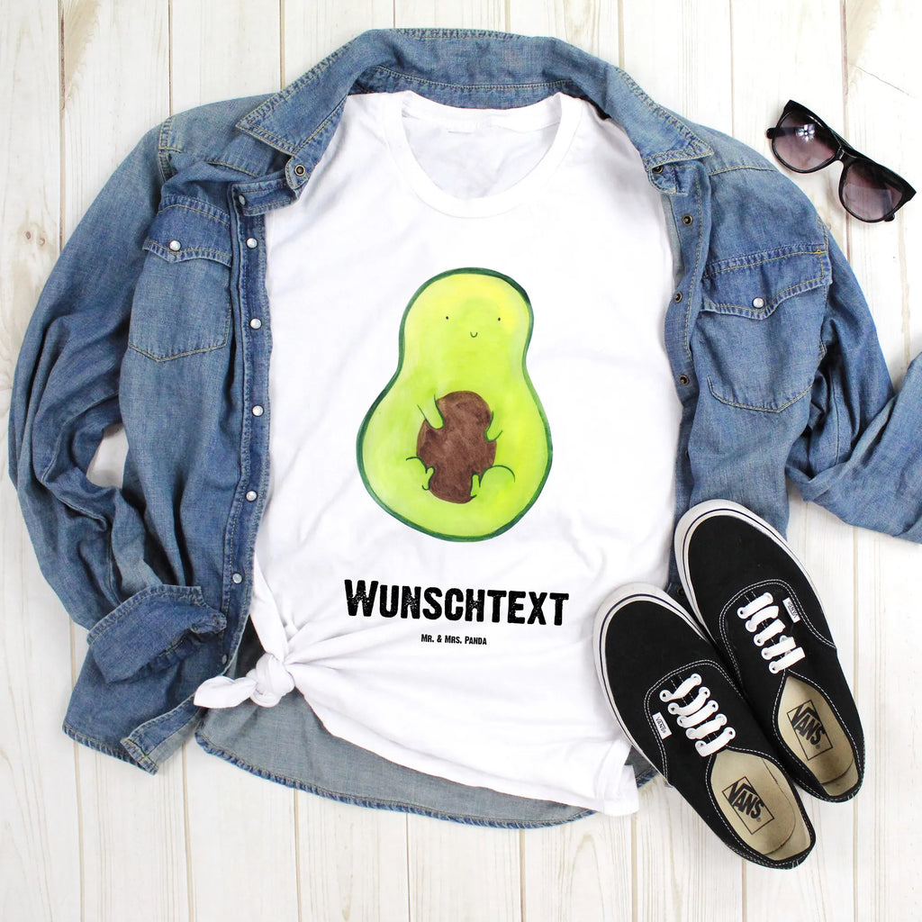 Personalisiertes T-Shirt Avocado mit Kern T-Shirt mit Aufruck, Bedrucken, T-Shirt mit Namen, T-Shirt Personalisiert, Wunschtext, Avocado, Veggie, Vegan, Gesund, Spruch Leben, Kern, Avocadokern, Pflanze, Avokado