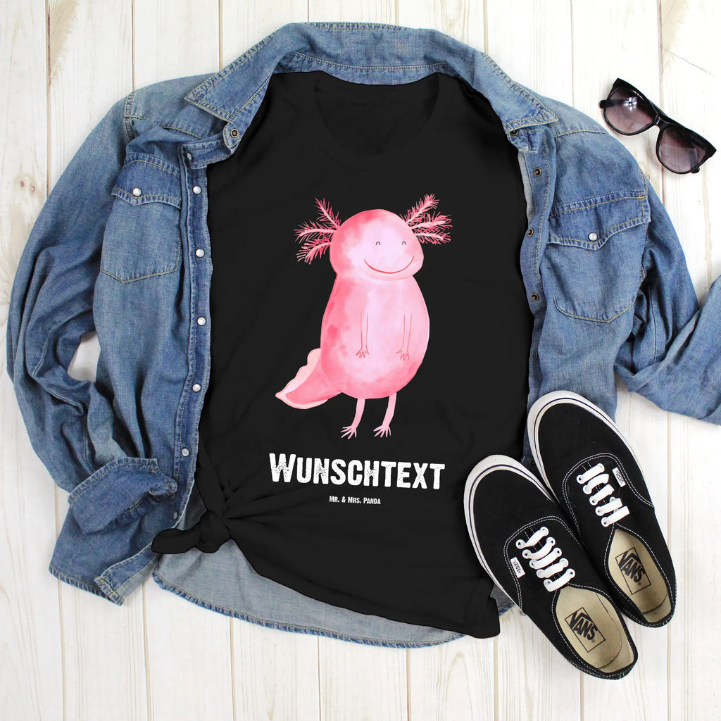 Personalisiertes T-Shirt Axolotl glücklich Wunschtext, Bedrucken, T-Shirt mit Namen, T-Shirt Personalisiert, T-Shirt mit Aufruck, Molch, Axolotl, Gute Laune, Lurch, Schwanzlurch, Axolot, Lurche, Motivation
