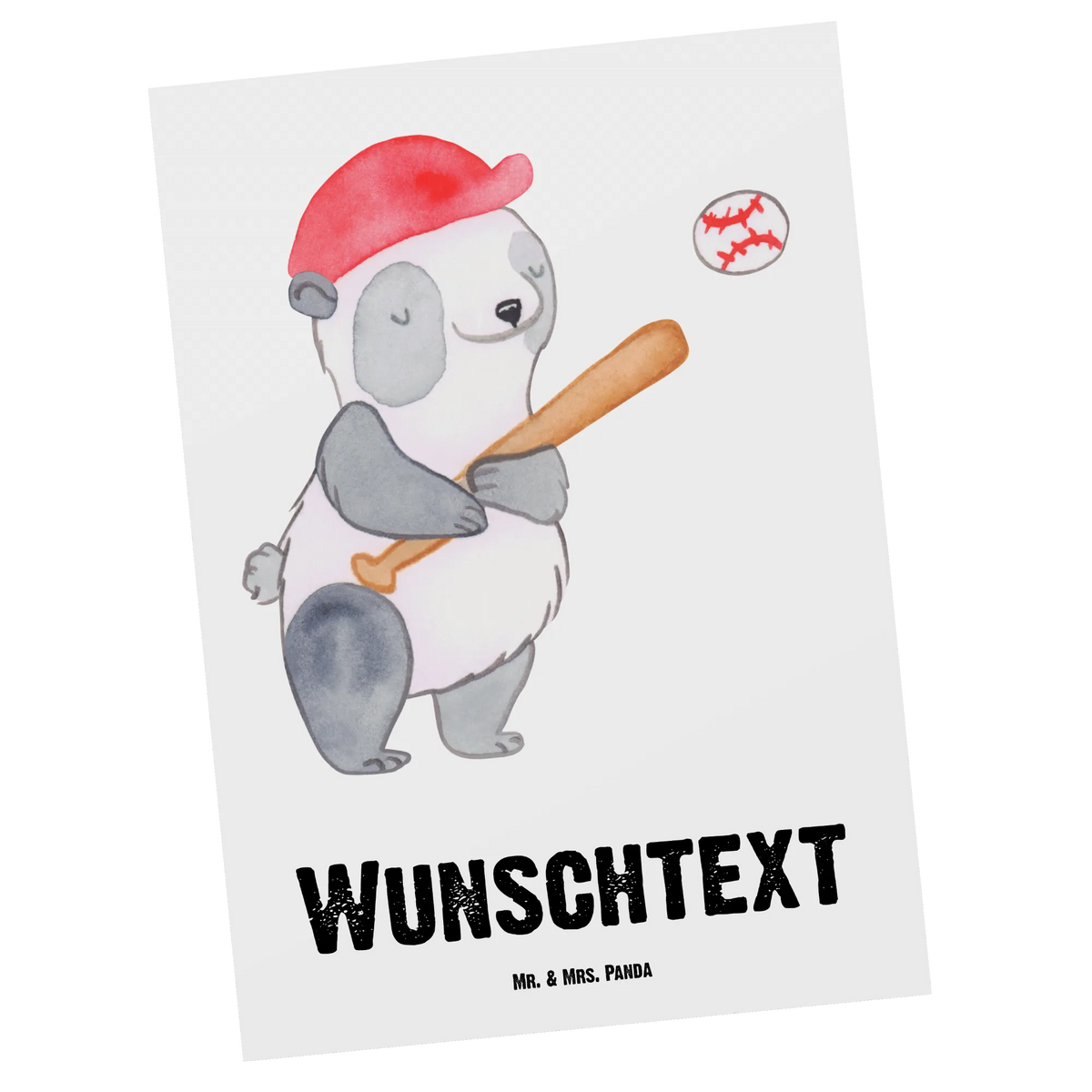 Personalised postcard panda playing baseball Gift, sport, hobby, giving, thank you, award, profit, athlete, baseball club, play baseball, baseball games, baseball field, ball sports, baseball match