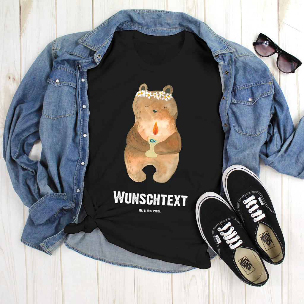 Rozmiar L Personalizowana koszulka Niedźwiedź Komunia T-Shirt Personalisiert, T-Shirt mit Namen, Frauen, Wunschtext, Männer, T-Shirt mit Aufruck, Bedrucken, Teddybär, Teddy, Bär, Taufkerze, Gottes Segen, katholisch, Kommunion