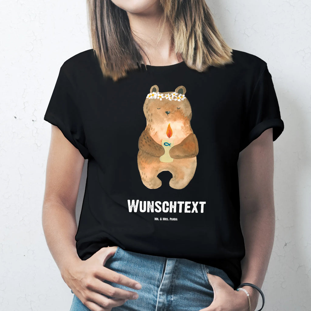 Rozmiar L Personalizowana koszulka Niedźwiedź Komunia T-Shirt Personalisiert, T-Shirt mit Namen, Frauen, Wunschtext, Männer, T-Shirt mit Aufruck, Bedrucken, Teddybär, Teddy, Bär, Taufkerze, Gottes Segen, katholisch, Kommunion