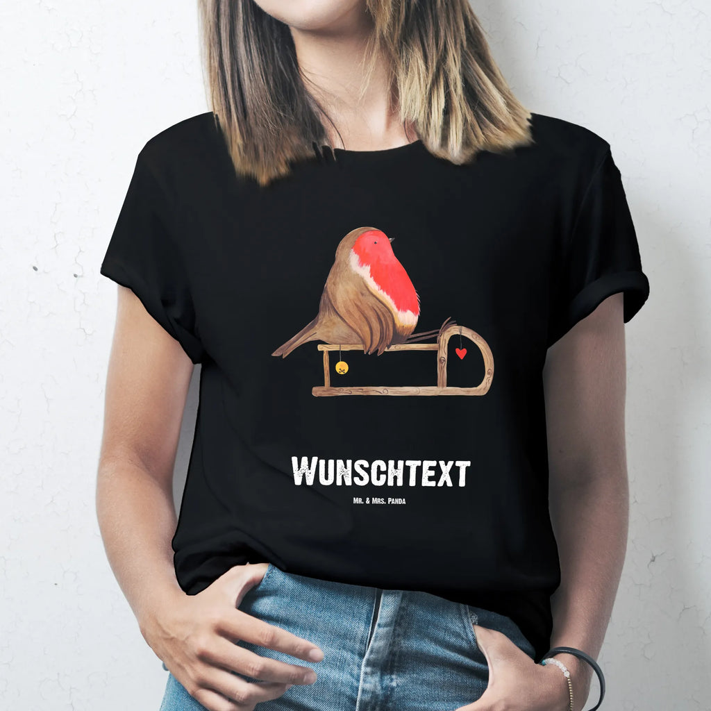 Personalised T-Shirt robin Sleds T-Shirt mit Aufruck, T-Shirt Personalisiert, Wunschtext, Bedrucken, T-Shirt mit Namen, Nikolaus, Weihnachtsdeko, Winter, Heiligabend, Advent, Wintermotiv, Weihnachten, Vogel, Schlitten