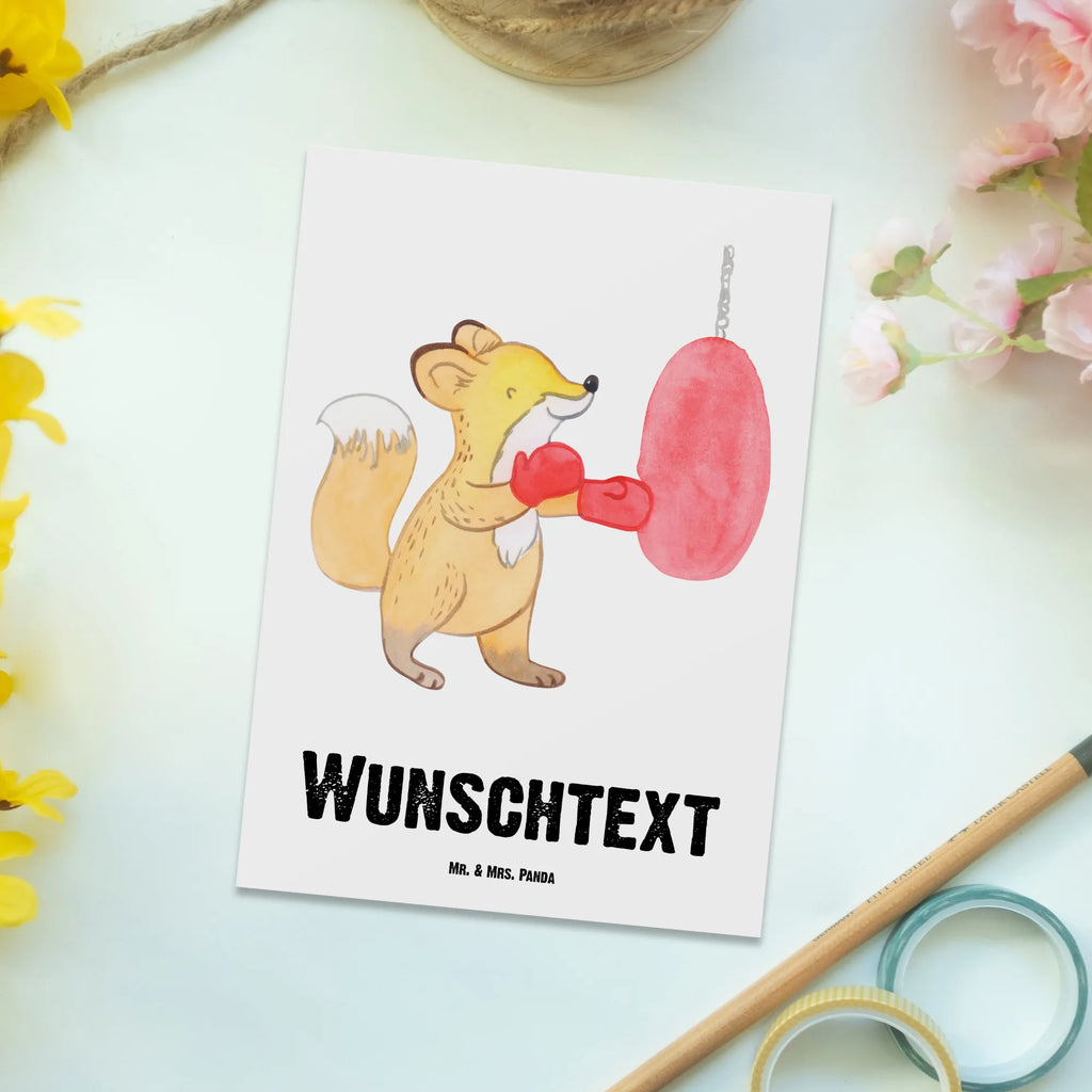 Personalisierte Postkarte Fuchs Boxen Grußkarte mit Wunschtext, Grußkarte mit Namen, Postkarte mit Namen, Geschenkkarte mit Wunschtext, Postkarte personalisierbar, Ansichtskarte mit Wunschtext, Geschenkkarte mit Namen, Karte mit Wunschtext, Einladung mit Namen, Einladung mit Wunschtext, Postkarte bedrucken, Postkarte mit Wunschtext, Karte mit Namen, Ansichtskarte mit Namen, Geschenk, Sport, Sportart, Hobby, Schenken, Danke, Dankeschön, Auszeichnung, Gewinn, Sportler, Boxen, Boxkampf, Boxtraining
