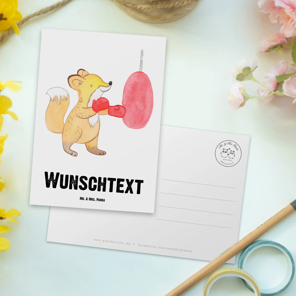 Personalisierte Postkarte Fuchs Boxen Grußkarte mit Wunschtext, Grußkarte mit Namen, Postkarte mit Namen, Geschenkkarte mit Wunschtext, Postkarte personalisierbar, Ansichtskarte mit Wunschtext, Geschenkkarte mit Namen, Karte mit Wunschtext, Einladung mit Namen, Einladung mit Wunschtext, Postkarte bedrucken, Postkarte mit Wunschtext, Karte mit Namen, Ansichtskarte mit Namen, Geschenk, Sport, Sportart, Hobby, Schenken, Danke, Dankeschön, Auszeichnung, Gewinn, Sportler, Boxen, Boxkampf, Boxtraining
