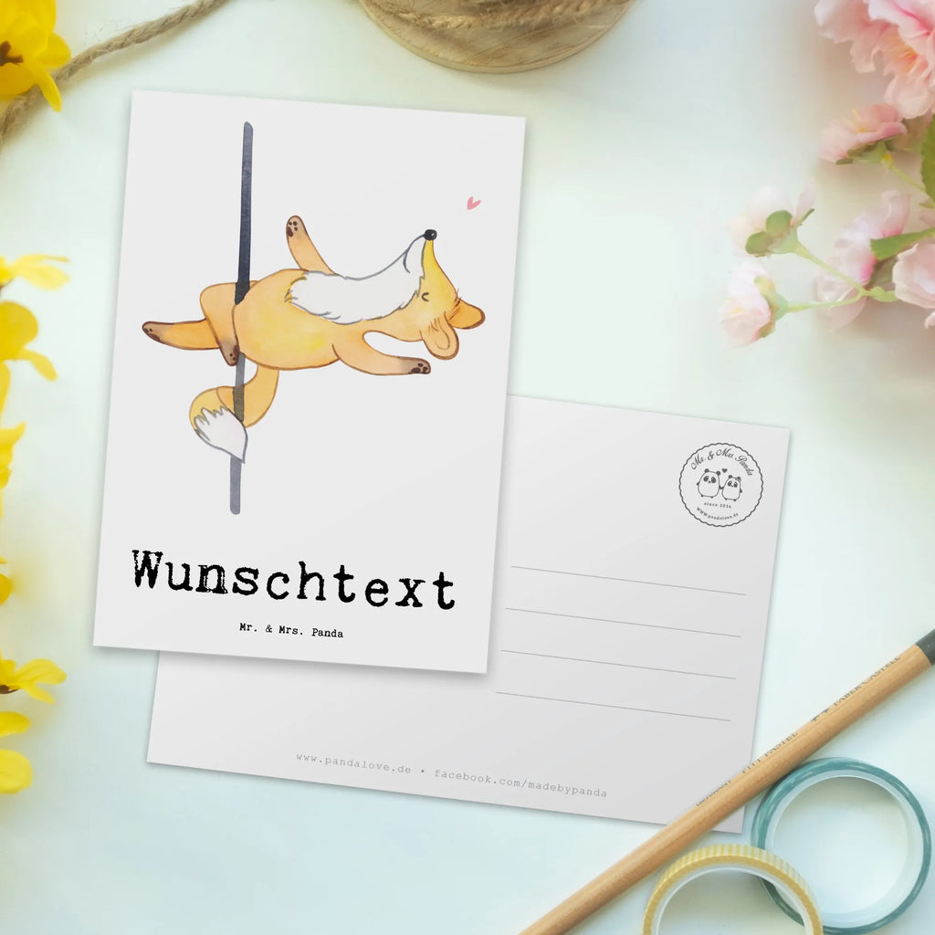 Personalisierte Postkarte Fuchs Poledance Postkarte mit Namen, Karte mit Wunschtext, Postkarte bedrucken, Geschenkkarte mit Wunschtext, Einladung mit Namen, Geschenkkarte mit Namen, Einladung mit Wunschtext, Grußkarte mit Wunschtext, Ansichtskarte mit Wunschtext, Postkarte personalisierbar, Karte mit Namen, Ansichtskarte mit Namen, Grußkarte mit Namen, Postkarte mit Wunschtext, Geschenk, Sport, Sportart, Hobby, Schenken, Danke, Dankeschön, Auszeichnung, Gewinn, Sportler, Tanzen, Tanz, Pole Dance