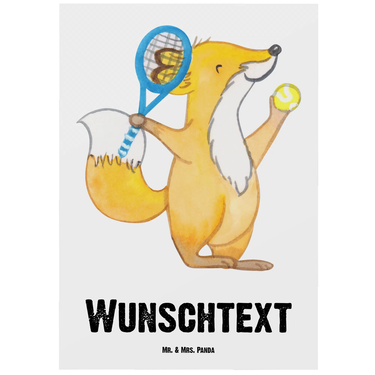 Personalised postcard Fox play tennis Gift, sport, hobby, giving, thank you, award, profit, athlete, Playing tennis, tennis tournament, tennis club, ball sport
