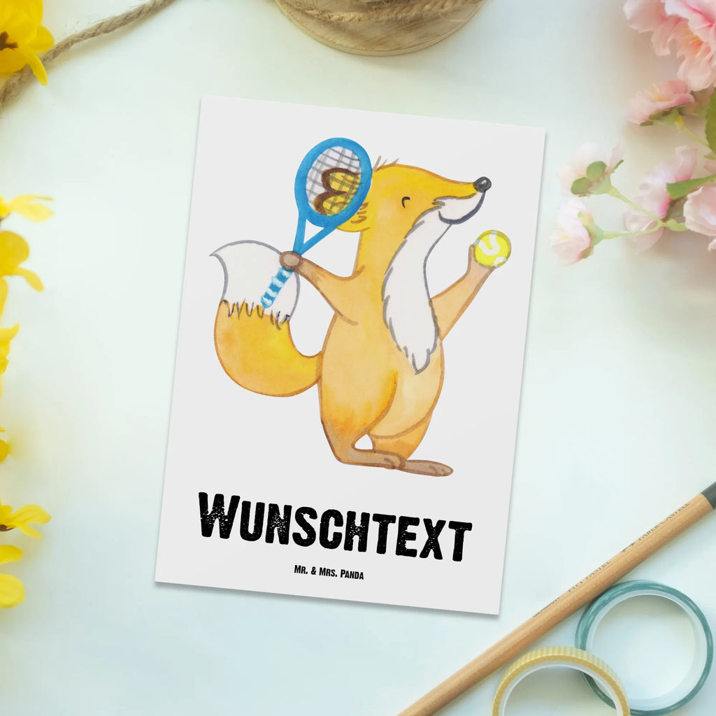 Personalised postcard Fox play tennis Gift, sport, hobby, giving, thank you, award, profit, athlete, Playing tennis, tennis tournament, tennis club, ball sport