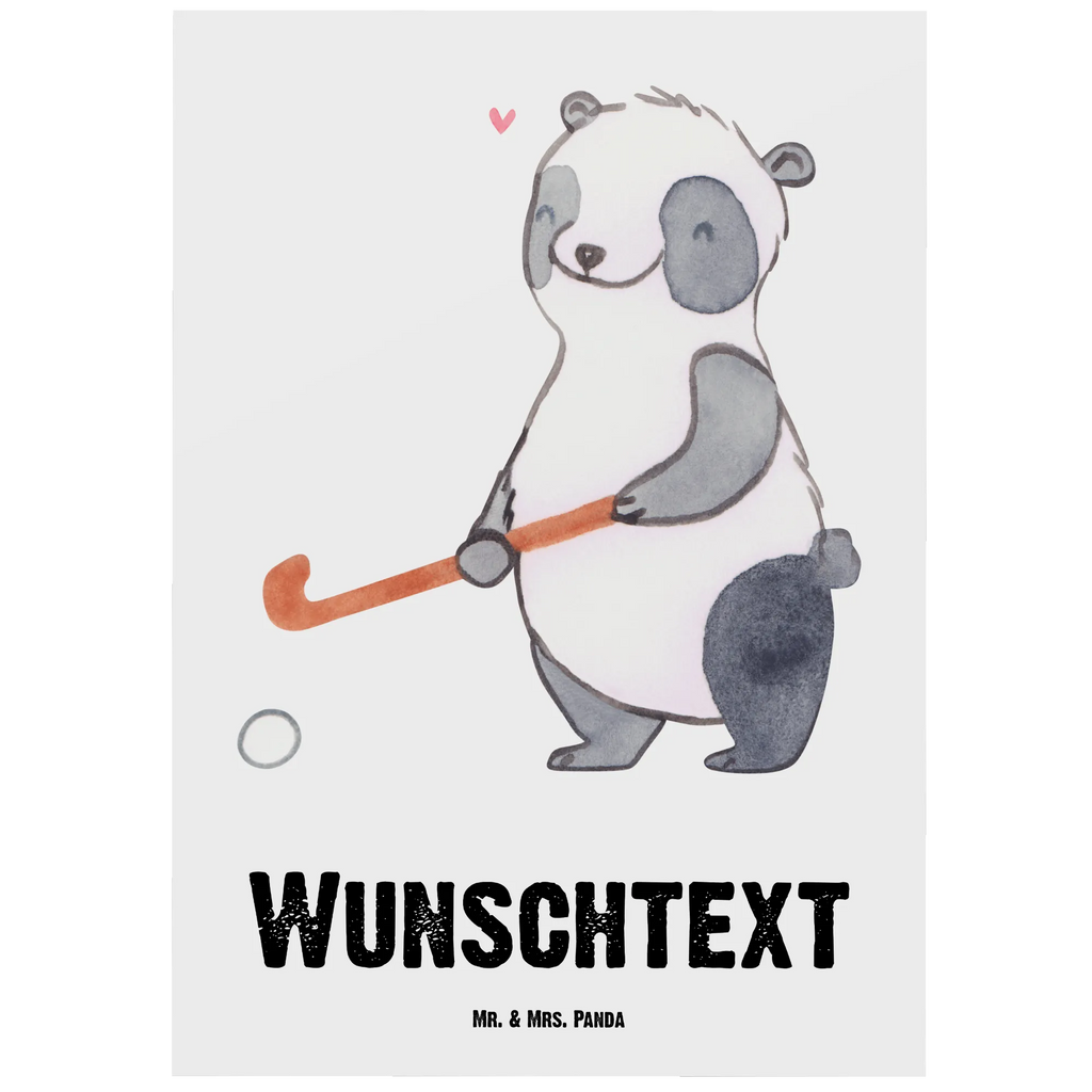 Personalisierte Postkarte Panda Hockey spielen Ansichtskarte mit Wunschtext, Karte mit Wunschtext, Ansichtskarte mit Namen, Einladung mit Namen, Grußkarte mit Wunschtext, Grußkarte mit Namen, Einladung mit Wunschtext, Karte mit Namen, Geschenkkarte mit Namen, Postkarte personalisierbar, Geschenkkarte mit Wunschtext, Postkarte mit Namen, Postkarte bedrucken, Postkarte mit Wunschtext, Geschenk, Sport, Sportart, Hobby, Schenken, Danke, Dankeschön, Auszeichnung, Gewinn, Sportler, Feldhockey, Hockeyschläger, Hockey Verein, Hockey spielen