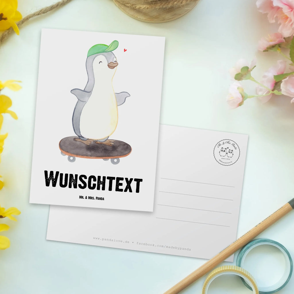 Personalisierte Postkarte Pinguin Skateboarden Postkarte mit Wunschtext, Grußkarte mit Wunschtext, Geschenkkarte mit Wunschtext, Grußkarte mit Namen, Einladung mit Namen, Karte mit Namen, Postkarte Bedrucken, Einladung mit Wunschtext, Ansichtskarte mit Namen, Postkarte Personalisierbar, Postkarte mit Namen, Karte mit Wunschtext, Ansichtskarte mit Wunschtext, Geschenkkarte mit Namen, Geschenk, Schenken, Sport, Sportart, Hobby, Danke, Dankeschön, Auszeichnung, Gewinn, Sportler, Skateboard, Skateboard fahren, Skateplatz, Skaten, Skateboarden
