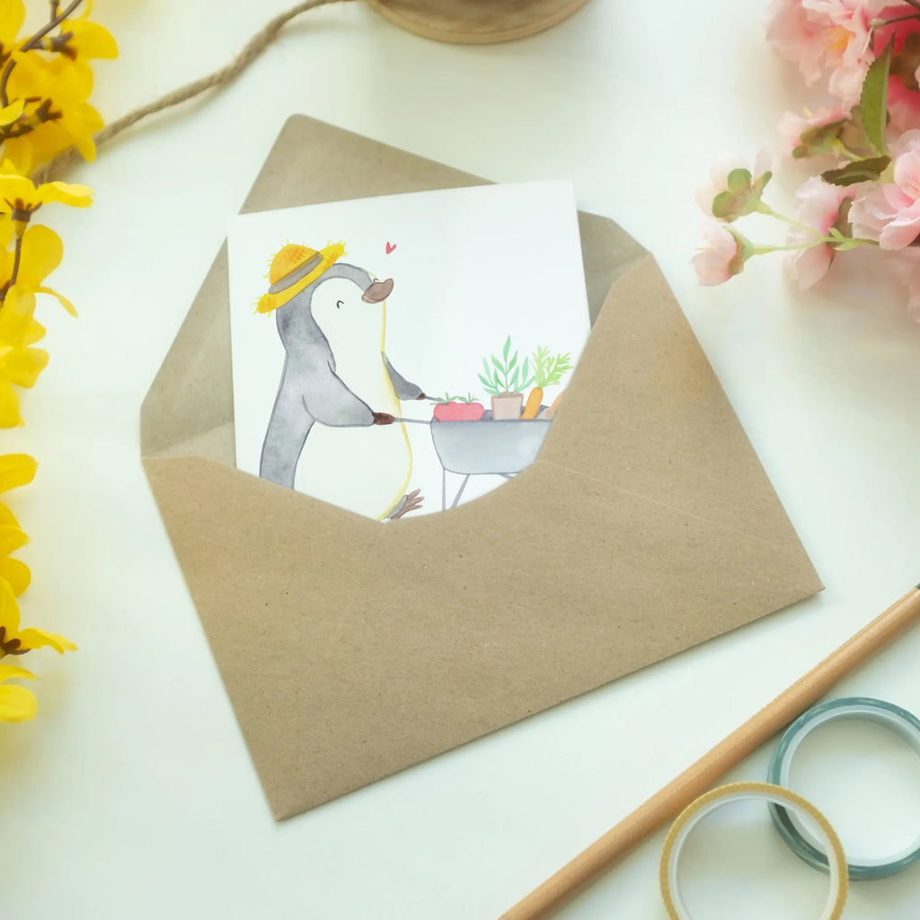 Personalised greetings card penguin gardening Gift, sport, hobby, giving, thank you, award, profit, athlete, Gardening, garden maintenance, urban gardening, gardening
