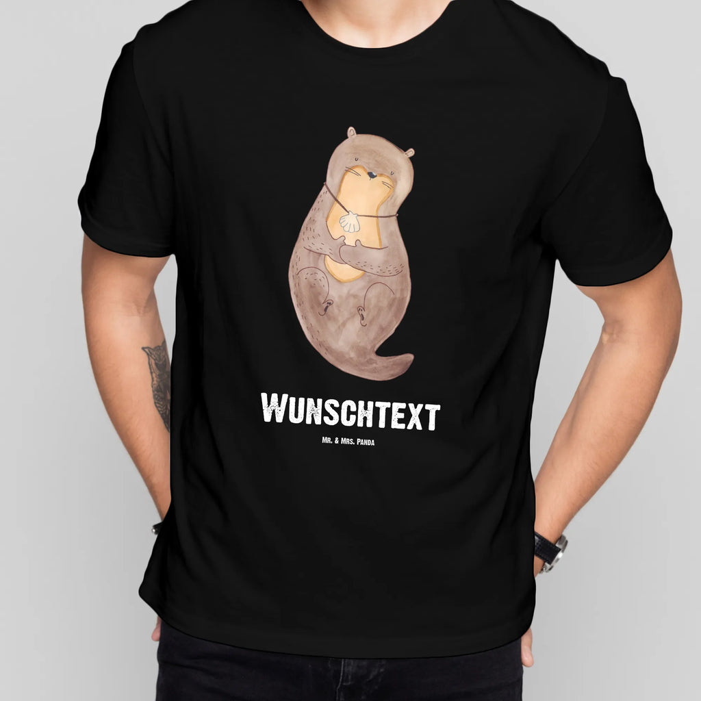 Personalisiertes T-Shirt Otter mit Muschelmedaillon Frauen, Wunschtext, Bedrucken, T-Shirt mit Aufruck, T-Shirt mit Namen, Männer, T-Shirt Personalisiert, Otter, Fischotter, Seeotter, Tagträumen, träumen, Motivation, Büro, Otterliebe, grübeln