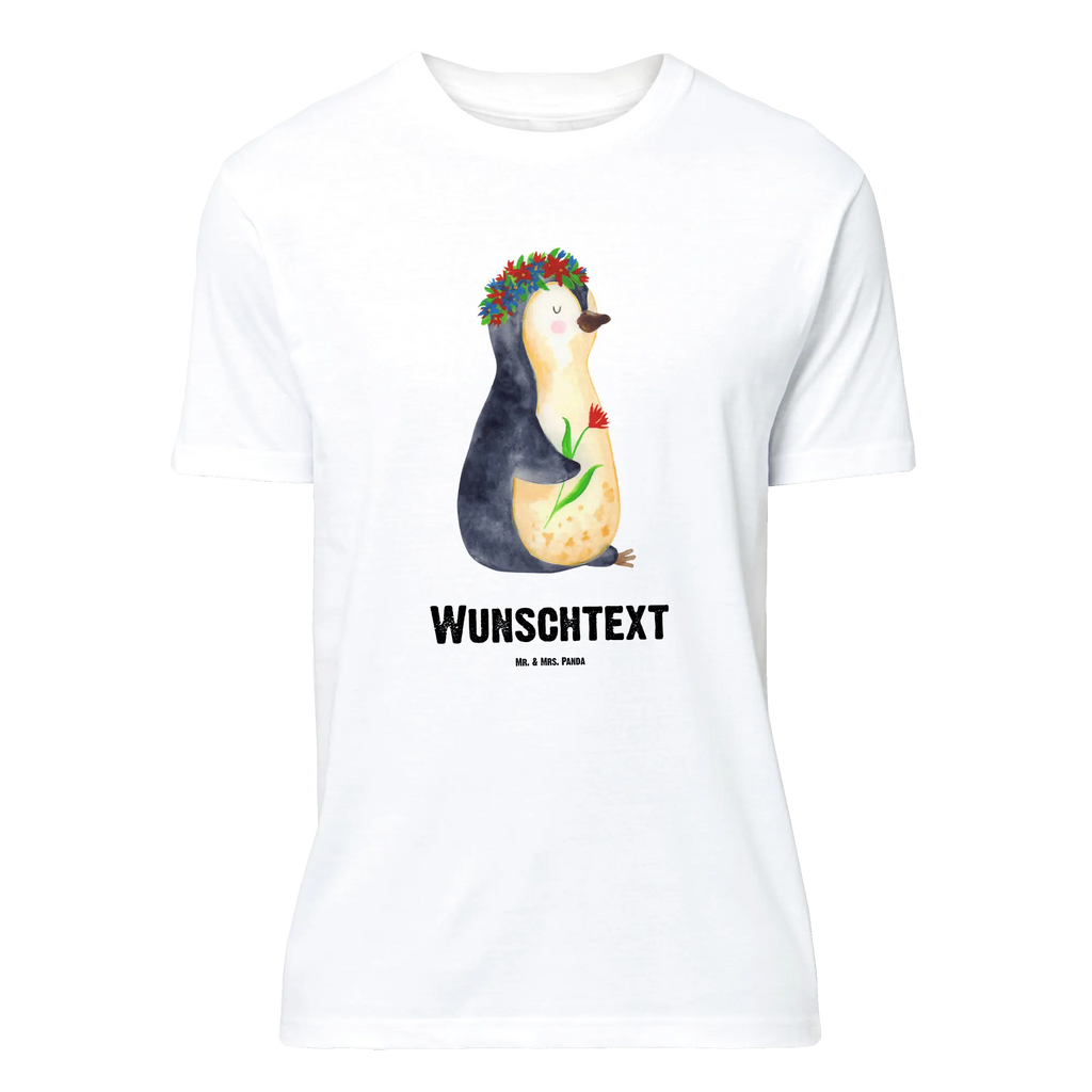 Personalisiertes T-Shirt Pinguin Blumenkranz T-Shirt mit Namen, Frauen, T-Shirt Personalisiert, Männer, T-Shirt mit Aufruck, Wunschtext, Bedrucken, Pinguin, Liebeskummer, Lebenslust, Motivation, Pinguine, Wünsche, Ziele, Geschenkidee, Lebensziele, Blumenkranz, Leben, Universum