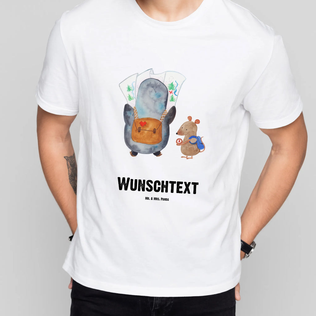 Personalisiertes T-Shirt Pinguin & Maus Wanderer T-Shirt mit Aufruck, T-Shirt mit Namen, Bedrucken, T-Shirt Personalisiert, Wunschtext, Pinguin, Abenteurer, Roadtrip, Pinguine, Ausflug, Abenteuer, Wandern, Wanderlust