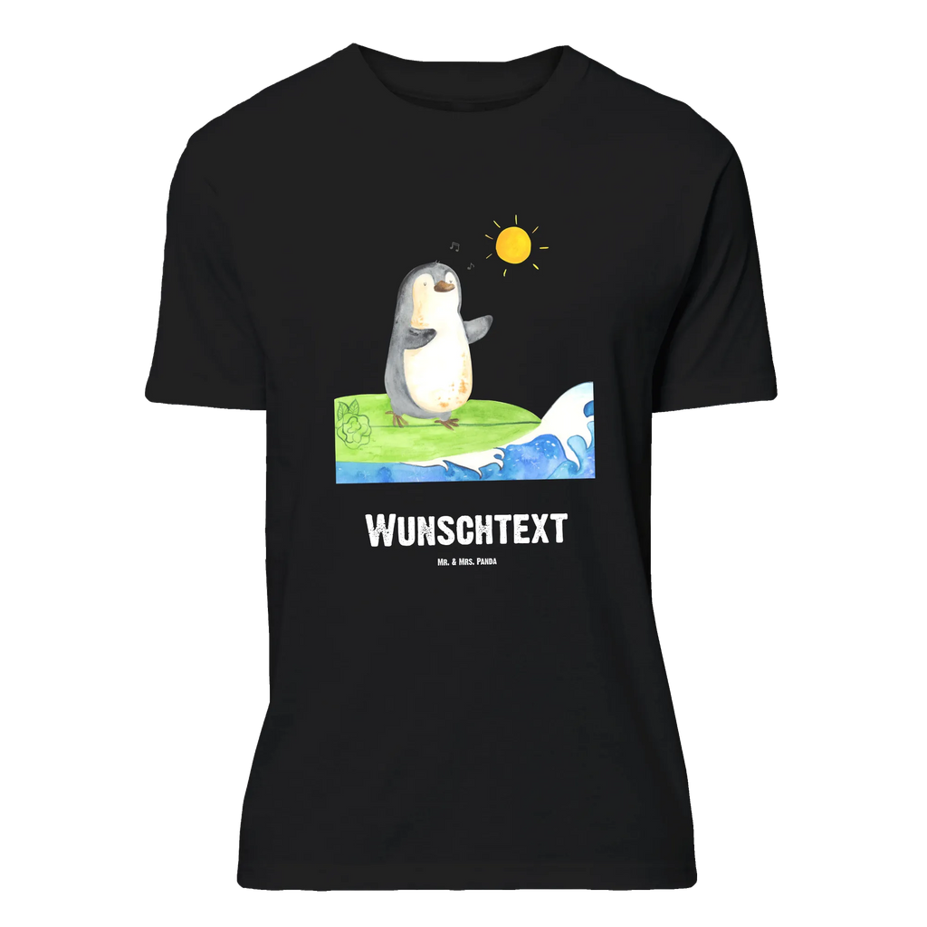 Personalisiertes T-Shirt Pinguin Surfer T-Shirt Personalisiert, Wunschtext, Bedrucken, T-Shirt mit Aufruck, Männer, Frauen, T-Shirt mit Namen, Pinguin, Pinguine, Urlaub, Wellen, Surfer, Portugal, Hawaii, Wellen reiten, surfen