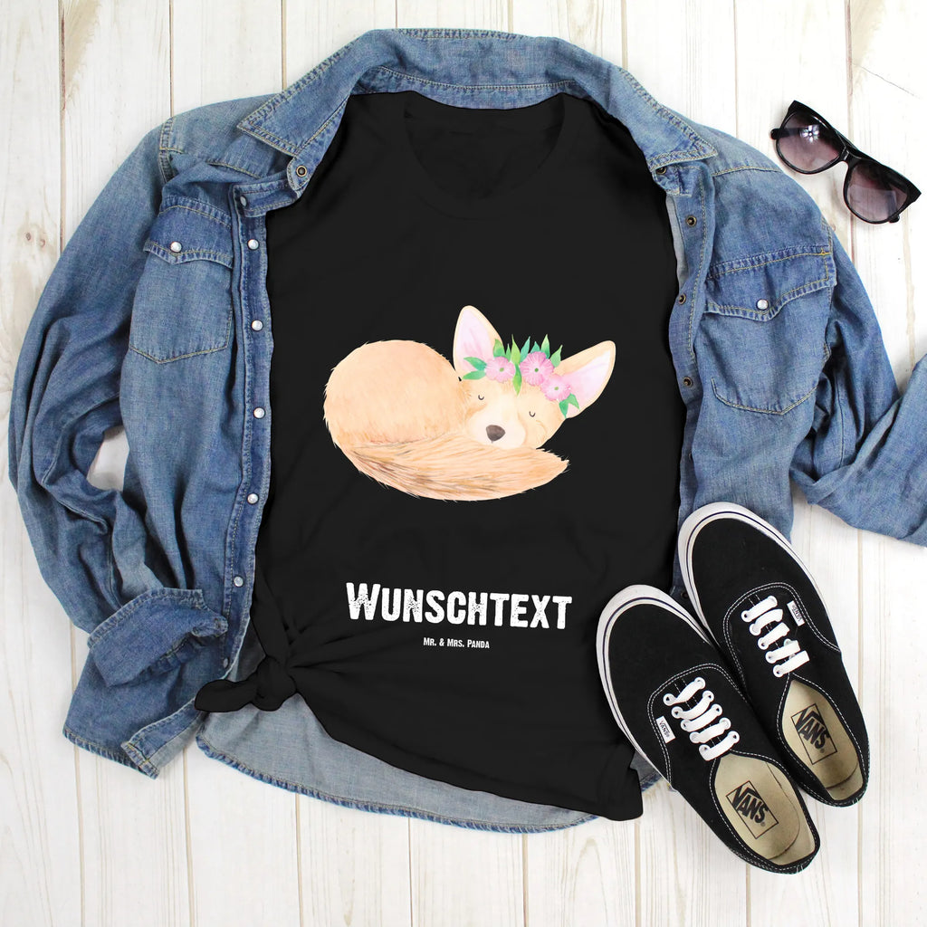 Personalised T-Shirt desert fox Flower Bedrucken, Männer, T-Shirt mit Aufruck, Wunschtext, T-Shirt mit Namen, T-Shirt Personalisiert, Frauen, Wildtiere, Afrika, Blumen, Wüste, Glücklich, Blumenkranz, Wüstenfuchs