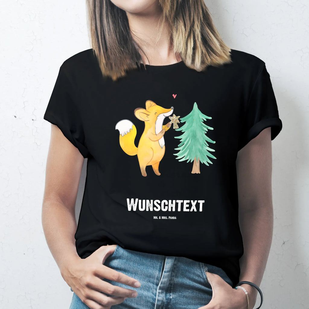 Personalisiertes T-Shirt Fuchs  Weihnachtsbaum Wunschtext, T-Shirt Personalisiert, Bedrucken, T-Shirt mit Aufruck, T-Shirt mit Namen, Winter, Weihnachtsdeko, Weihnachten, Nikolaus, Advent, Heiligabend, Wintermotiv, Weihnachtsmann, Weihnachtstage, Schlittschuh, Weihnachtsdekoration, Weihnachtszeit, Fuchs