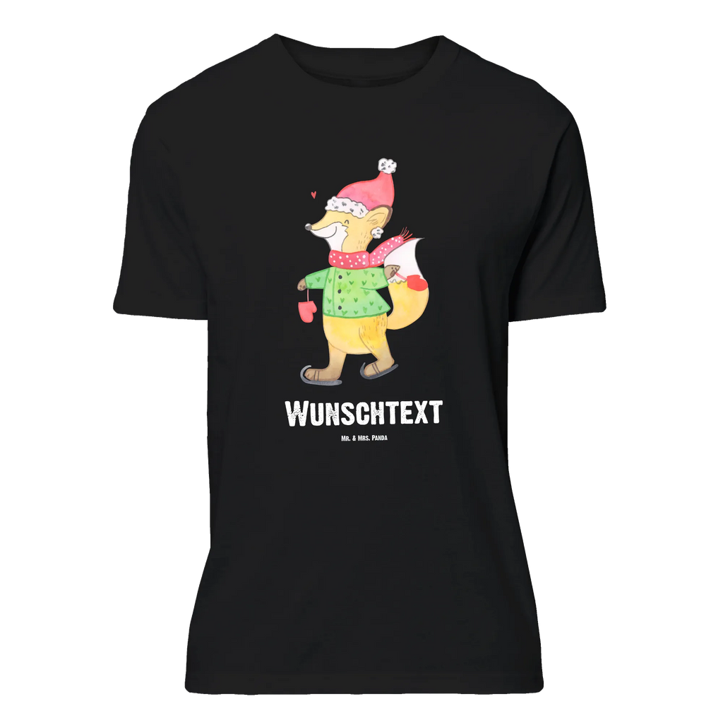 Personalisiertes T-Shirt Fuchs  Schlittschuhe Bedrucken, T-Shirt mit Aufruck, T-Shirt Personalisiert, Wunschtext, T-Shirt mit Namen, Nikolaus, Weihnachtsdeko, Winter, Heiligabend, Advent, Wintermotiv, Weihnachten, Weihnachtsmann, Weihnachtsbaum, Weihnachtszeit, Weihnachtstage, Tannenbaum