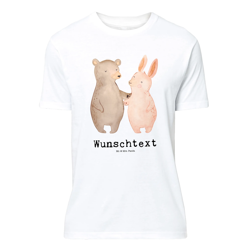 Personalised T-Shirt bear and rabbit Embrace Wunschtext, T-Shirt mit Aufruck, Bedrucken, T-Shirt Personalisiert, T-Shirt mit Namen, Liebe, Freund, Ehefrau, Liebesgeschenk, Heiraten, Hocheitstag, Jahrestag, Verlobung, Heiratsantrag, Partner, Ehemann, Freundin, Hase, Bär, Freunde, Bärchen, Bester Freund, Best Friends