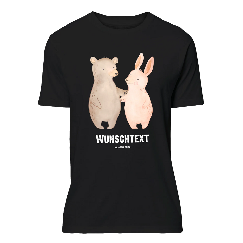 Personalised T-Shirt bear and rabbit Embrace Wunschtext, T-Shirt mit Aufruck, Bedrucken, T-Shirt Personalisiert, T-Shirt mit Namen, Liebe, Freund, Ehefrau, Liebesgeschenk, Heiraten, Hocheitstag, Jahrestag, Verlobung, Heiratsantrag, Partner, Ehemann, Freundin, Hase, Bär, Freunde, Bärchen, Bester Freund, Best Friends