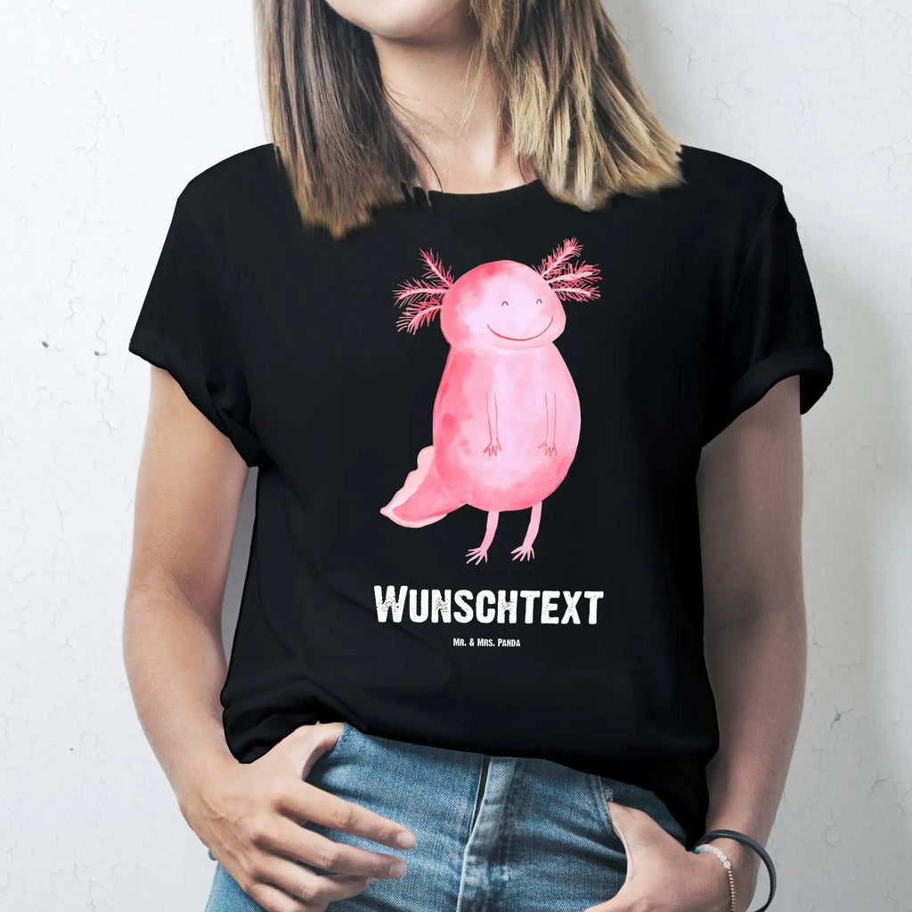 Personalisiertes T-Shirt Axolotl glücklich Wunschtext, Bedrucken, T-Shirt mit Namen, T-Shirt Personalisiert, T-Shirt mit Aufruck, Molch, Axolotl, Gute Laune, Lurch, Schwanzlurch, Axolot, Lurche, Motivation