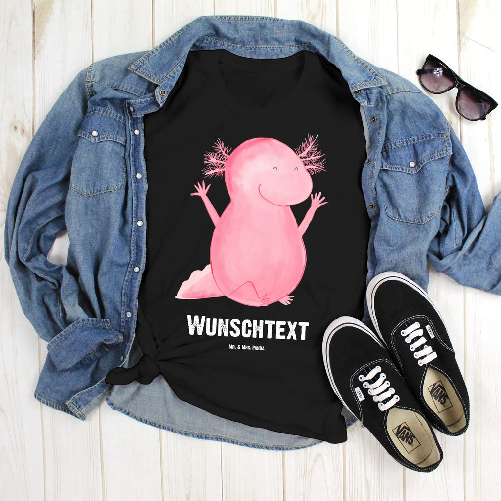 Personalisiertes T-Shirt Axolotl Hurra Wunschtext, T-Shirt Personalisiert, T-Shirt mit Aufruck, T-Shirt mit Namen, Bedrucken, Molch, Axolotl, Freude, Lurch, Lurche, Fröhlich, Schwanzlurch, Motivation, Spaß, Zufriedenheit, Axolot