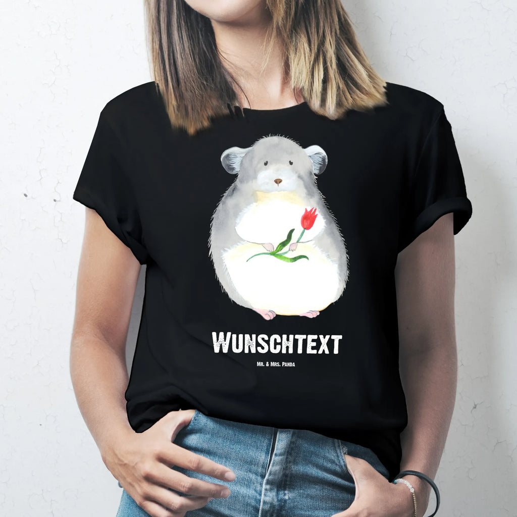 Personalised T-Shirt chinchilla flower T-Shirt Personalisiert, Wunschtext, T-Shirt mit Namen, Bedrucken, T-Shirt mit Aufruck, Lustige Sprüche, Gute Laune, Tiere, Tiermotive, Chaos, Depressionen, Kummer, Glücklichsein, traurig sein, Büro, Chinchillas, Liebeskummer, Chinchilla, Büroalltag