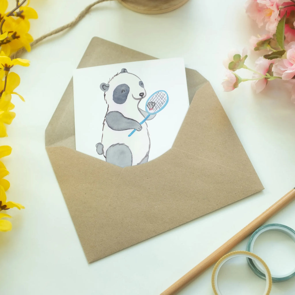 Personalised greetings card panda badminton Gift, sport, hobby, giving, thank you, award, profit, athlete, Badminton, play badminton