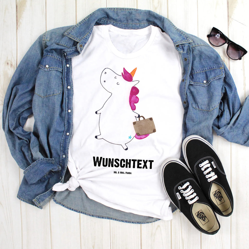 Rozmiar L Personalizowana koszulka Jednorożec walizka Bedrucken, T-Shirt mit Namen, T-Shirt Personalisiert, Wunschtext, T-Shirt mit Aufruck, Einhorn Deko, Unicorn, Einhorn, Einhörner, Erwachsen, Verreisen, Lustig, Kind, Abenteuer, Koffer, Witzig, Reise, Gepäck, Albern, Spaß