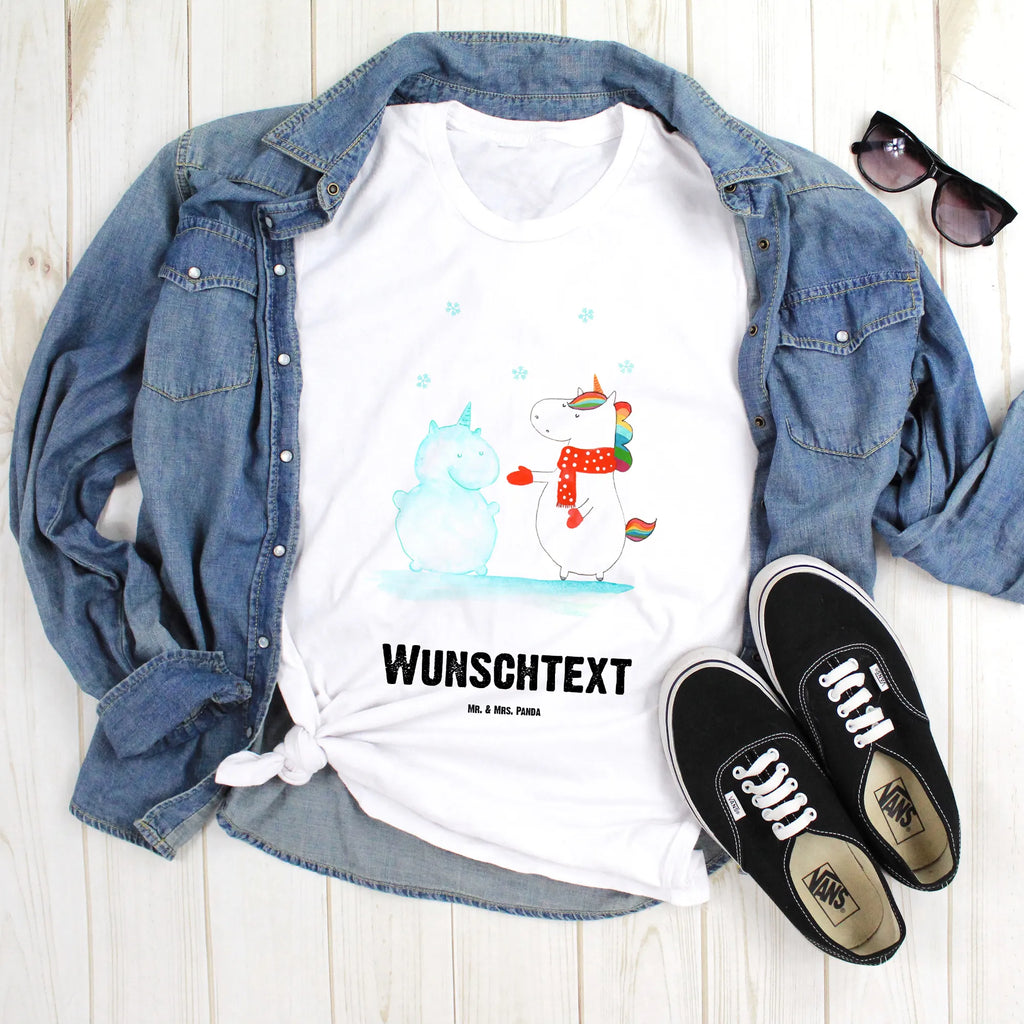 Rozmiar L Personalizowana koszulka jednorożec Bałwan T-Shirt mit Namen, Wunschtext, Bedrucken, T-Shirt mit Aufruck, T-Shirt Personalisiert, Einhorn Deko, Unicorn, Einhorn, Einhörner, Winter, Schneemann, X-Mas, Schnee, kalt, Handschuhe, Weihnachten, Mütze, Kuchen