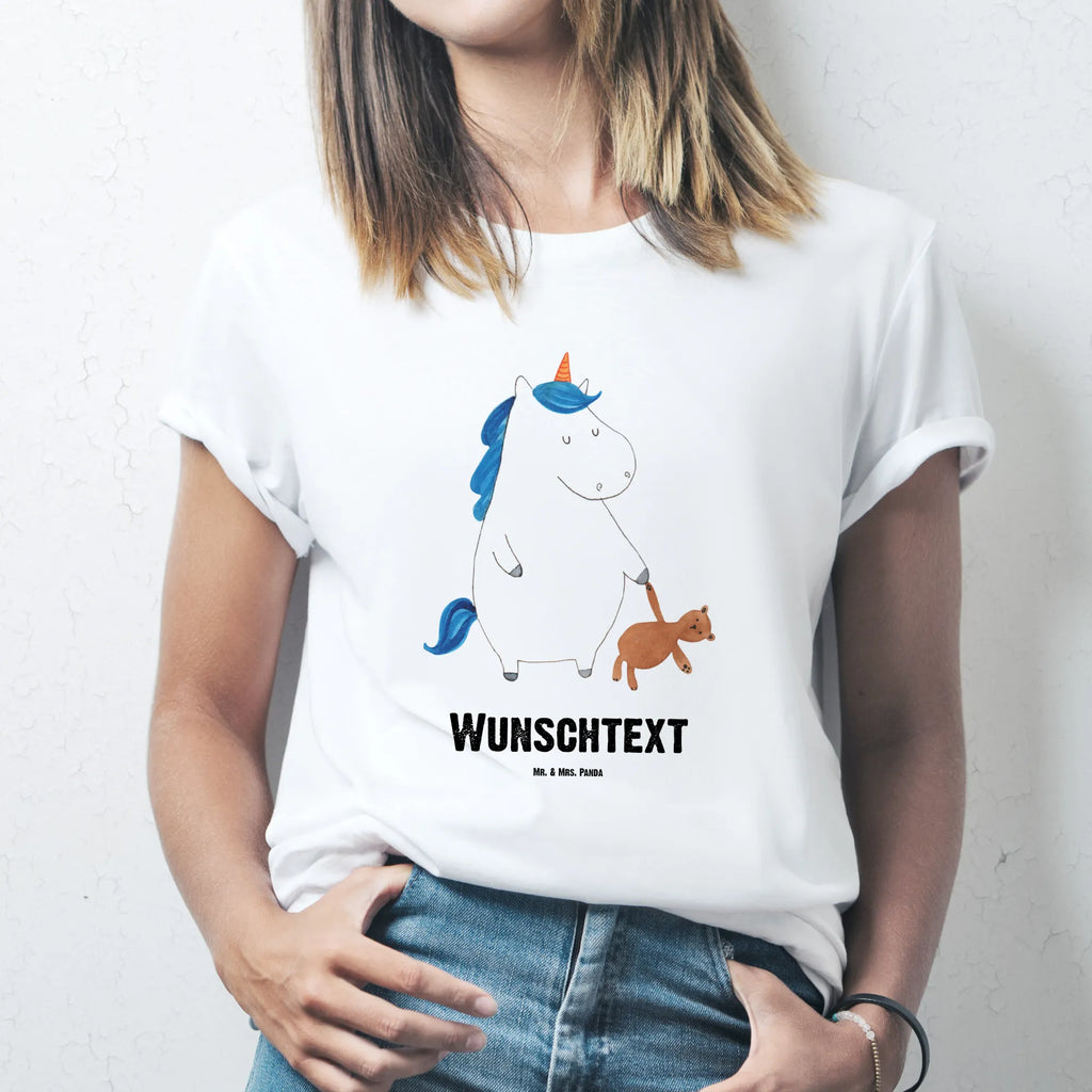 Rozmiar L Personalizowana koszulka Jednorożec Miś Wunschtext, Bedrucken, T-Shirt Personalisiert, T-Shirt mit Aufruck, T-Shirt mit Namen, Einhorn Deko, Unicorn, Einhorn, Einhörner, Freundin, Singleleben, Single, Bett, Gute Nacht, schlafen, Träumen