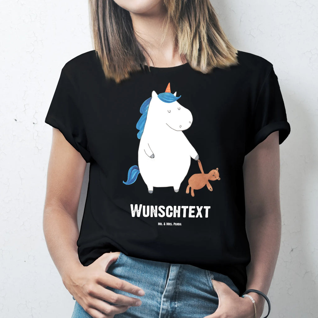 Rozmiar L Personalizowana koszulka Jednorożec Miś Wunschtext, Bedrucken, T-Shirt Personalisiert, T-Shirt mit Aufruck, T-Shirt mit Namen, Einhorn Deko, Unicorn, Einhorn, Einhörner, Freundin, Singleleben, Single, Bett, Gute Nacht, schlafen, Träumen