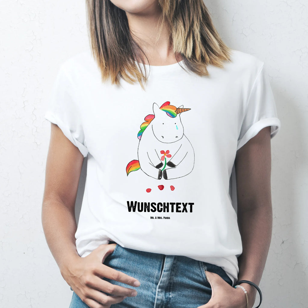 Personalised T-Shirt unicorn Sad Wunschtext, T-Shirt mit Namen, T-Shirt Personalisiert, Bedrucken, T-Shirt mit Aufruck, Einhorn Deko, Unicorn, Einhorn, Einhörner, Glitzer, Freunde, Liebe, Trauer, Blume, Trösten. Freundschaft, Grußkarte