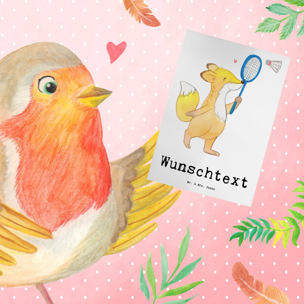 Personalised greetings card Fox play badminton Gift, sport, hobby, giving, thank you, award, profit, athlete, Play shuttlecock, badminton