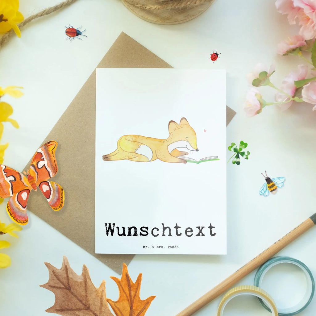 Personalised greetings card Fox To read Gift, sport, hobby, giving, thank you, award, profit, athlete, read books, read, bookworm