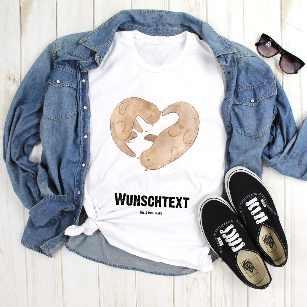 Personalisiertes T-Shirt Otter Herz T-Shirt mit Namen, T-Shirt mit Aufruck, Wunschtext, Bedrucken, Frauen, T-Shirt Personalisiert, Männer, Otter, Fischotter, Seeotter, gemeinsames Leben, Love you, Liebesbeweis, Liebe, Liebesgeschenk, Herz, Verlobung, Hochzeitstag, Jahrestag, Bessere Hälfte