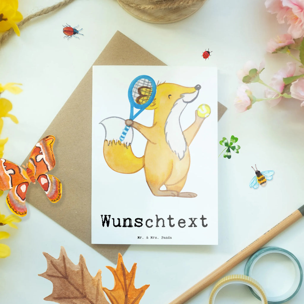 Personalised greetings card Fox play tennis Gift, sport, hobby, giving, thank you, award, profit, athlete, tennis tournament, tennis club, ball sport, Playing tennis