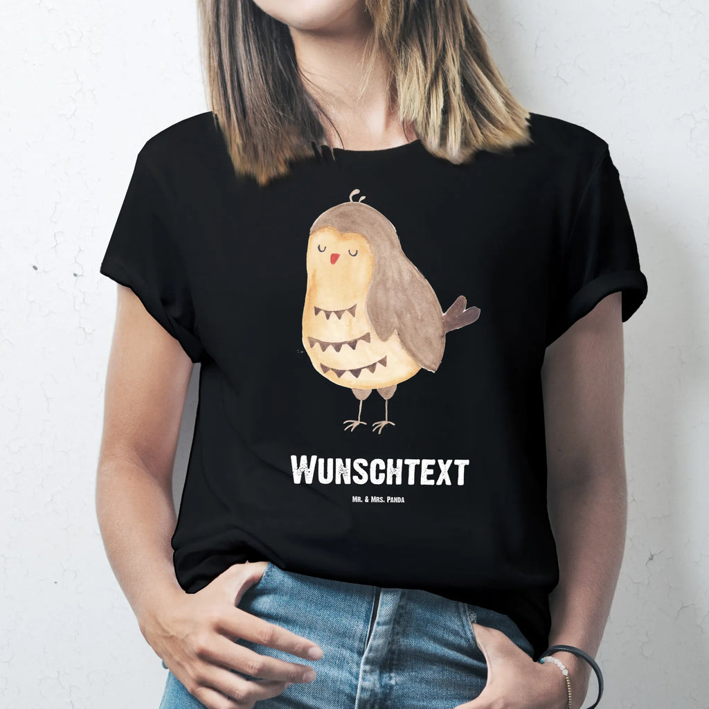 Rozmiar L Personalizowana koszulka sowa zadowolona Wunschtext, T-Shirt mit Aufruck, T-Shirt mit Namen, T-Shirt Personalisiert, Bedrucken, Eule, Romantisch, Geschenk Hochzeitstag, Wortspiel Lustig, Owl, Eule Spruch, Spruch schön, Eule Deko, Liebe Spruch