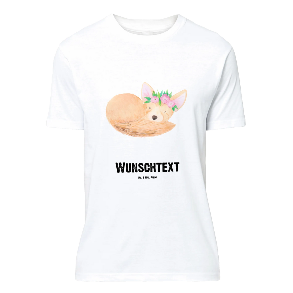 Personalised T-Shirt desert fox Flower Bedrucken, Männer, T-Shirt mit Aufruck, Wunschtext, T-Shirt mit Namen, T-Shirt Personalisiert, Frauen, Wildtiere, Afrika, Blumen, Wüste, Glücklich, Blumenkranz, Wüstenfuchs