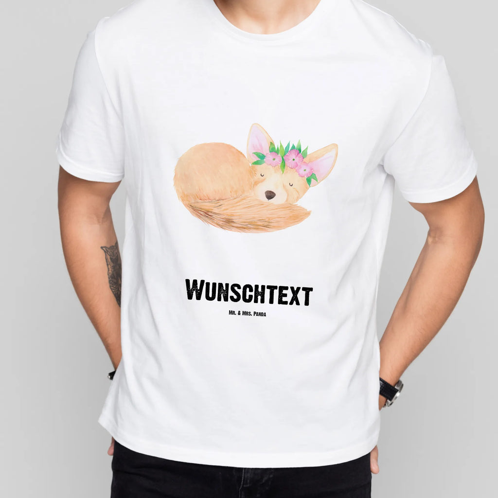 Personalised T-Shirt desert fox Flower Bedrucken, Männer, T-Shirt mit Aufruck, Wunschtext, T-Shirt mit Namen, T-Shirt Personalisiert, Frauen, Wildtiere, Afrika, Blumen, Wüste, Glücklich, Blumenkranz, Wüstenfuchs