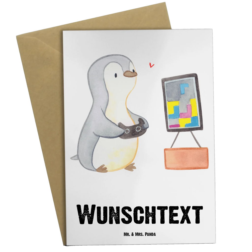 Personalised greetings card penguin Gamble Gift, sport, hobby, giving, thank you, award, profit, athlete, video games, Gambling, gaming